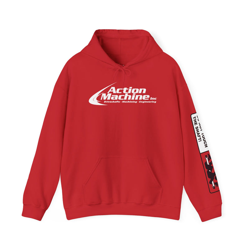 Action Machine Hoodie for Driveshaft Enthusiasts | Sweatshirt | Do not touch the shaft - Decal