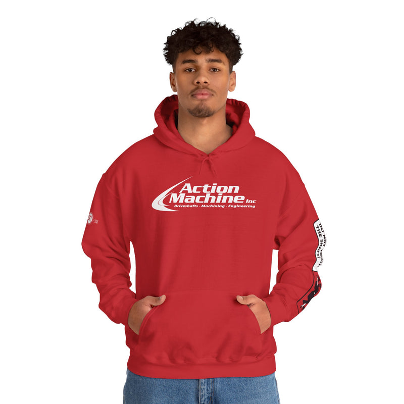 Action Machine Hoodie for Driveshaft Enthusiasts | Sweatshirt | Do not touch the shaft - Decal