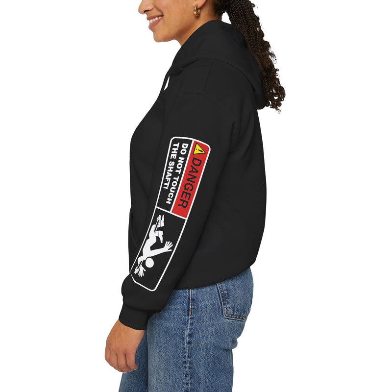 Action Machine Hoodie for Driveshaft Enthusiasts | Sweatshirt | Do not touch the shaft - Decal